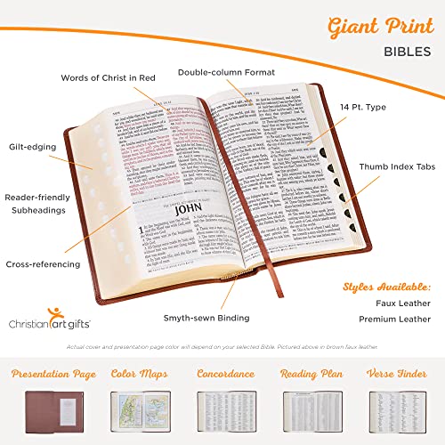 KJV Holy Bible, Giant Print Standard Size Faux Leather Red Letter Edition - Thumb Index & Ribbon Marker, King James Version, Dark Brown - ADOREbyEller