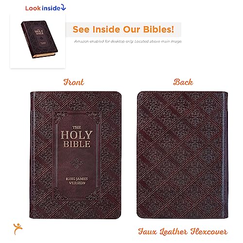 KJV Holy Bible, Giant Print Standard Size Faux Leather Red Letter Edition - Thumb Index & Ribbon Marker, King James Version, Dark Brown - ADOREbyEller