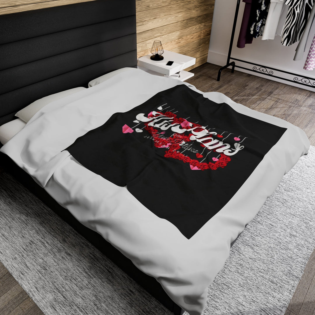 Black/Red Velveteen Plush Blanket - ADOREbyEller